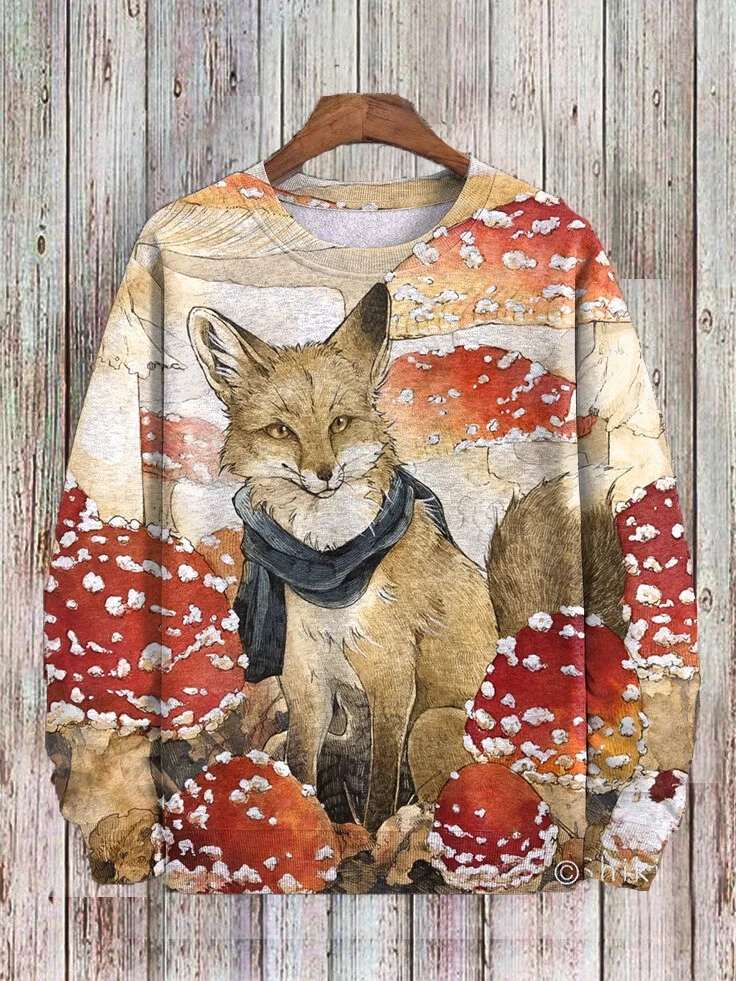 Men's Mushroom Fox Art Print Casual Sweatshirt