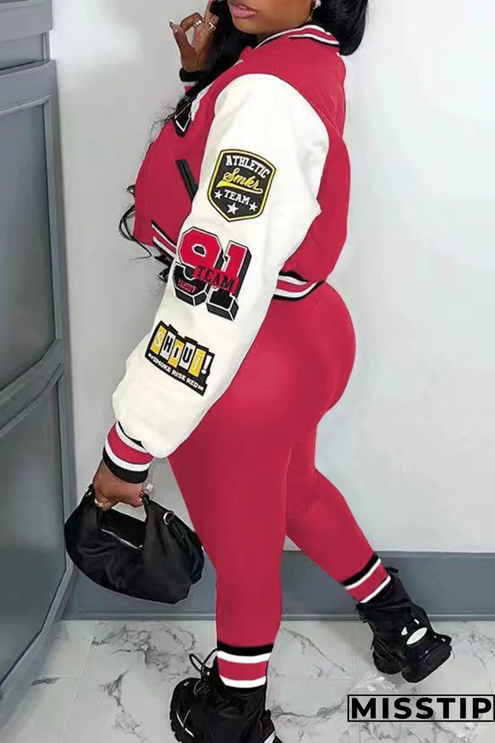 Green Casual Letter Print Patchwork Cardigan O Neck Long Sleeve Two Pieces