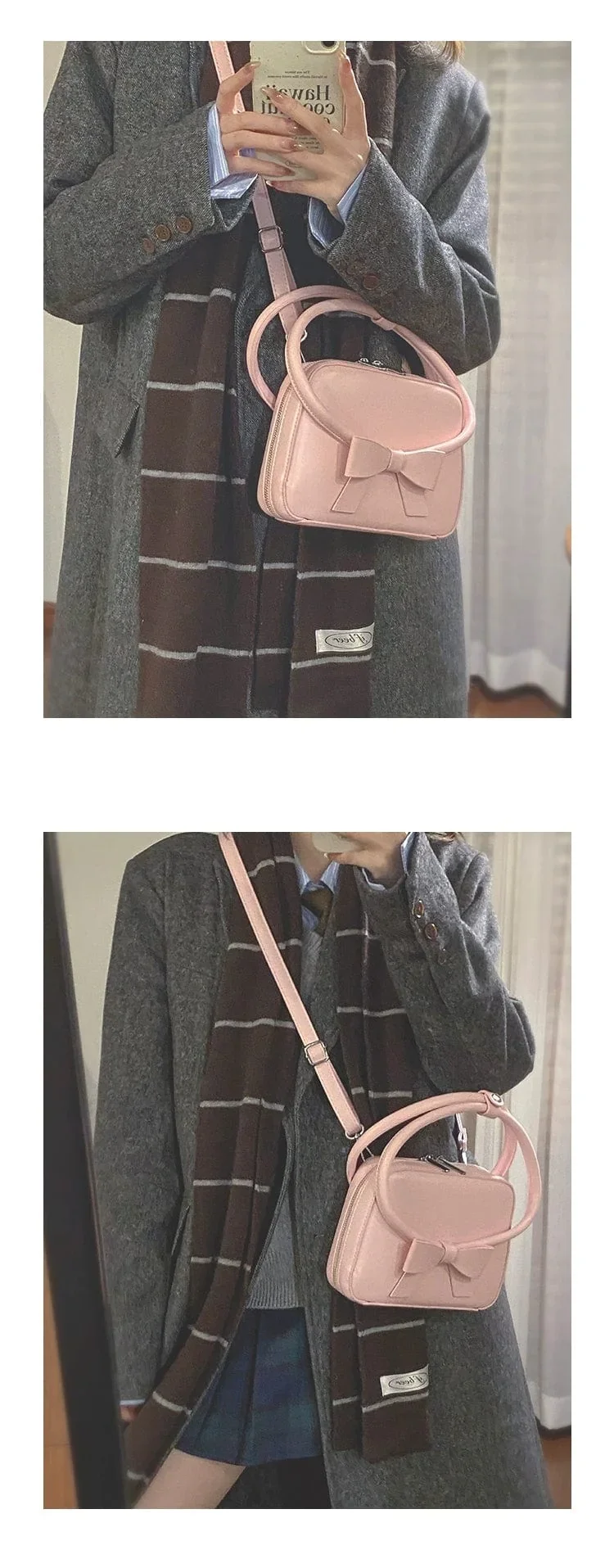 Pink Bowknot Leather Shoulder Bag