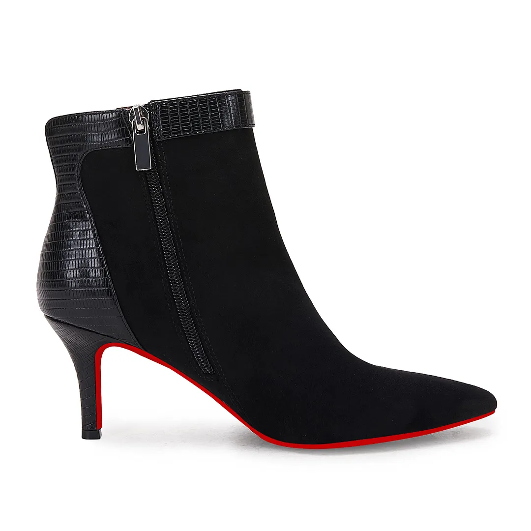 60mm Women's Pointed Toe Ankle Booties Stiletto Kitten Heel Side Zipper Ankle Buckle Strap Winter-vocosishoes