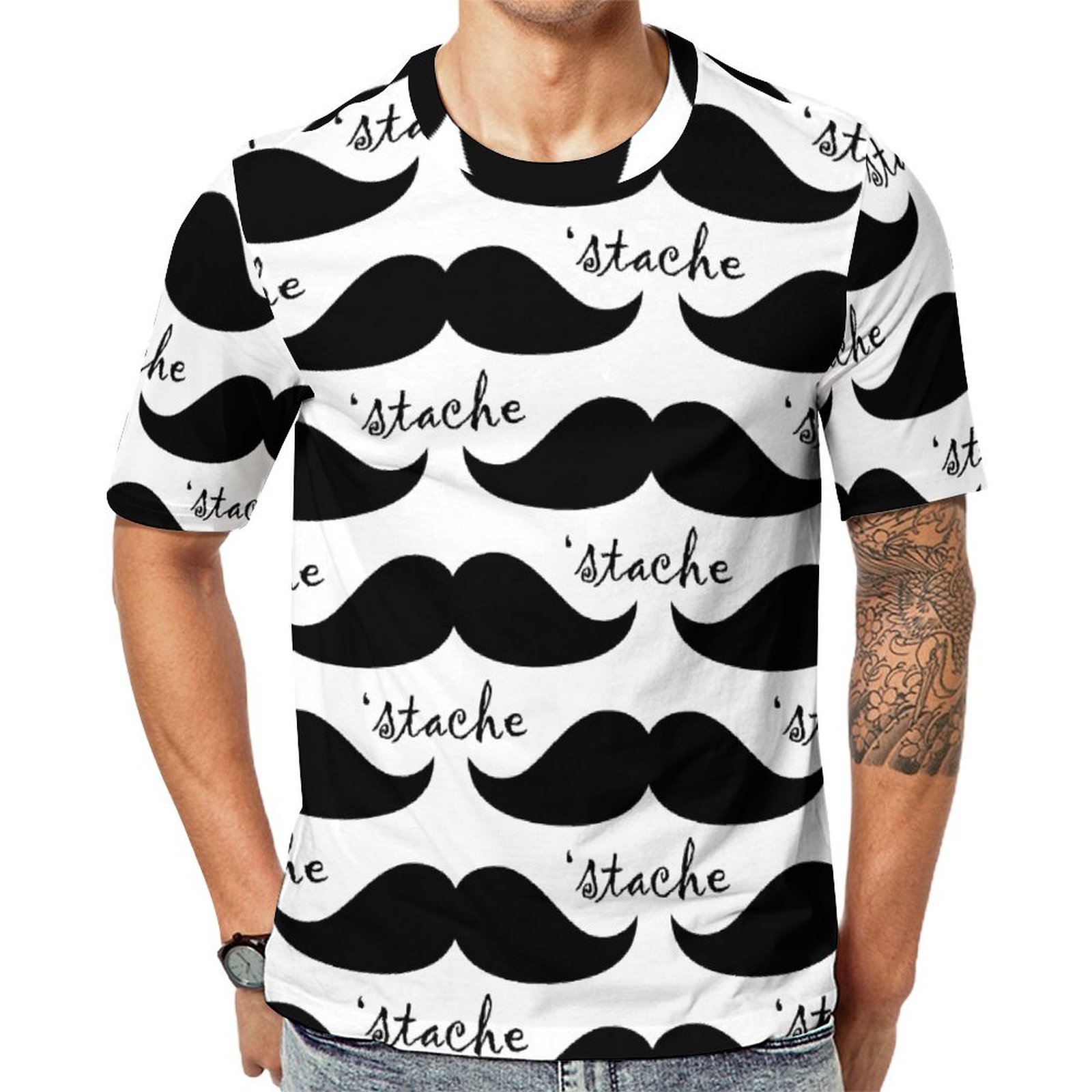 Black White Funny Mustache Short Sleeve Print Unisex Tshirt Summer Casual Tees for Men and Women Coolcoshirts