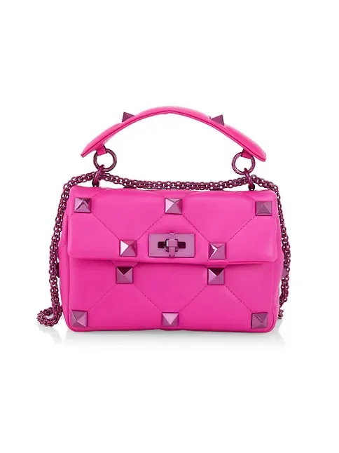 Valentino Garavani Medium Roman Stud Leather Shoulder Bag PINK