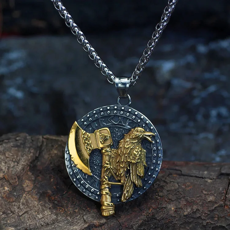 Coutureaura Raven And Axe With Runes Necklace