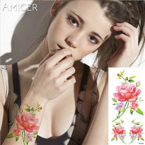 sexy romantic dark rose flowers Tattoo sleeve flash henna tattoos fake Waterproof temporary tattoos stickers translated tattoos