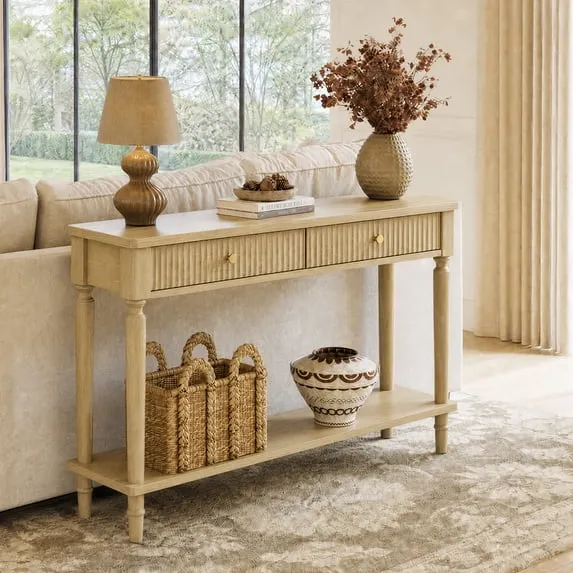 Bestier Fluted Console Table, 55 Inch Entryway Table with Storage Drawers, Modern Wood Console Tables for Entryway, Narrow Sofa Table with Shelf for Living Room Hallway, Entry Table, Natural Oak