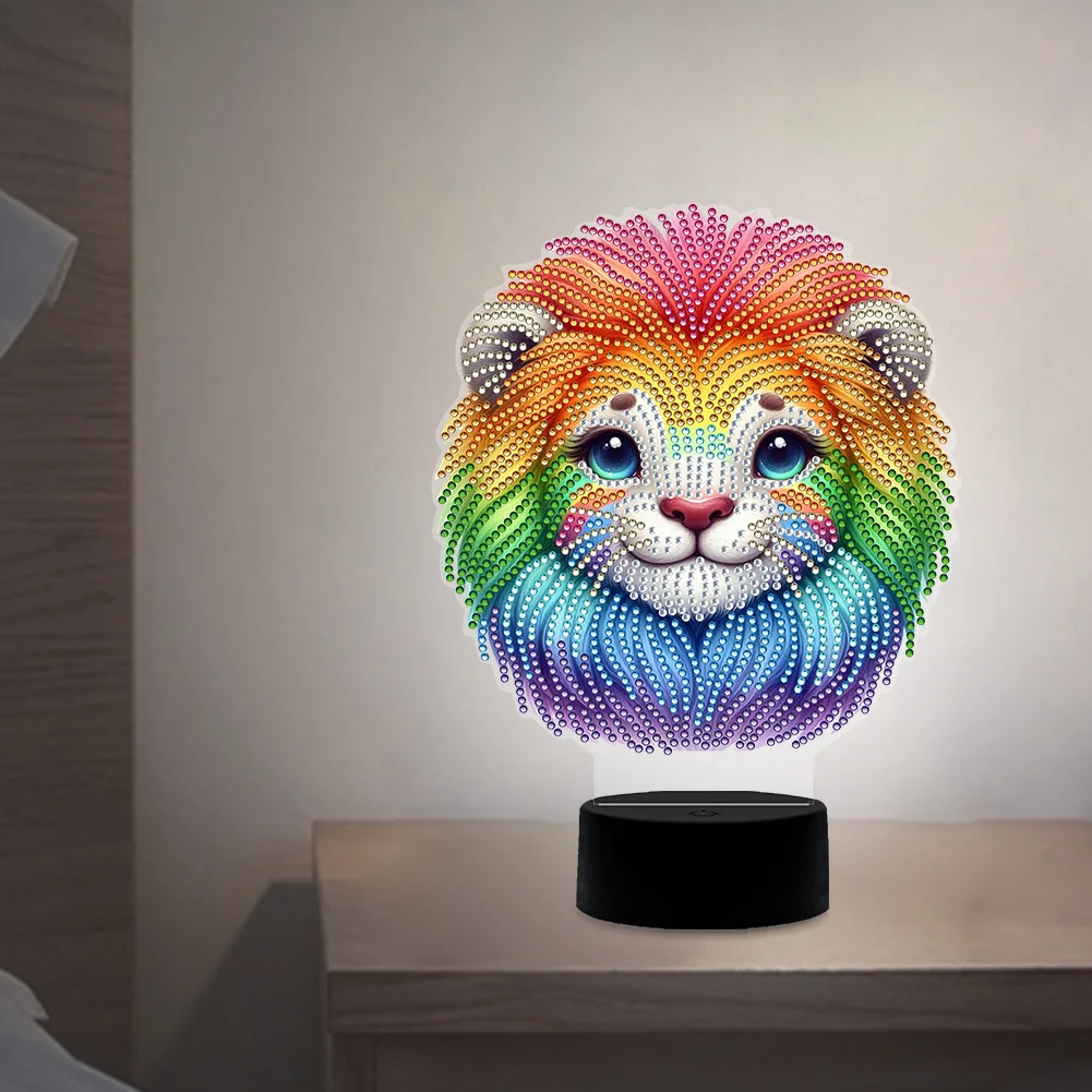 DIY Animal Lion Diamond Painting Night Light Diamond Art Lamp Home Decoration