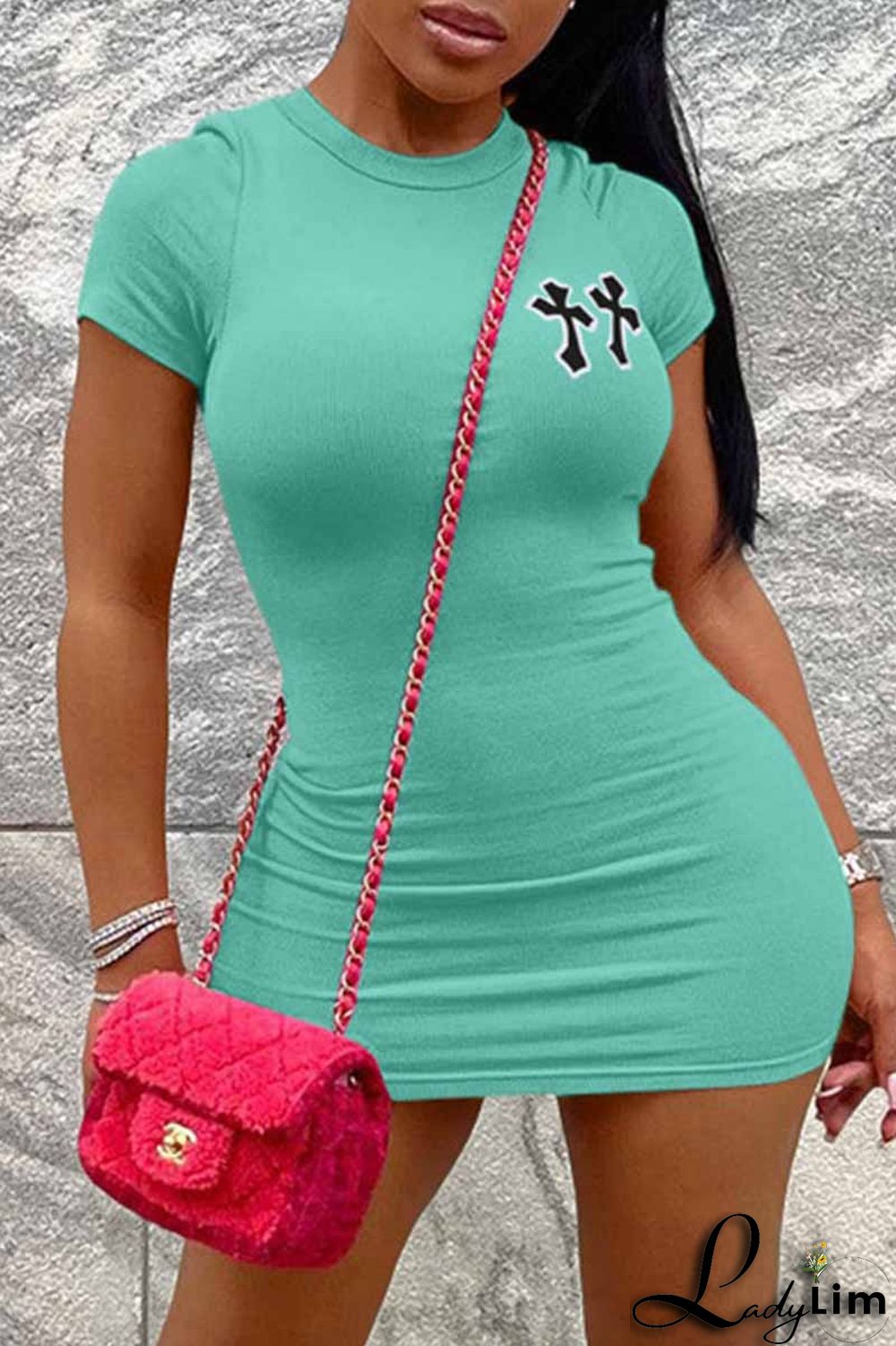 White Casual Print Patchwork O Neck One Step Skirt Dresses