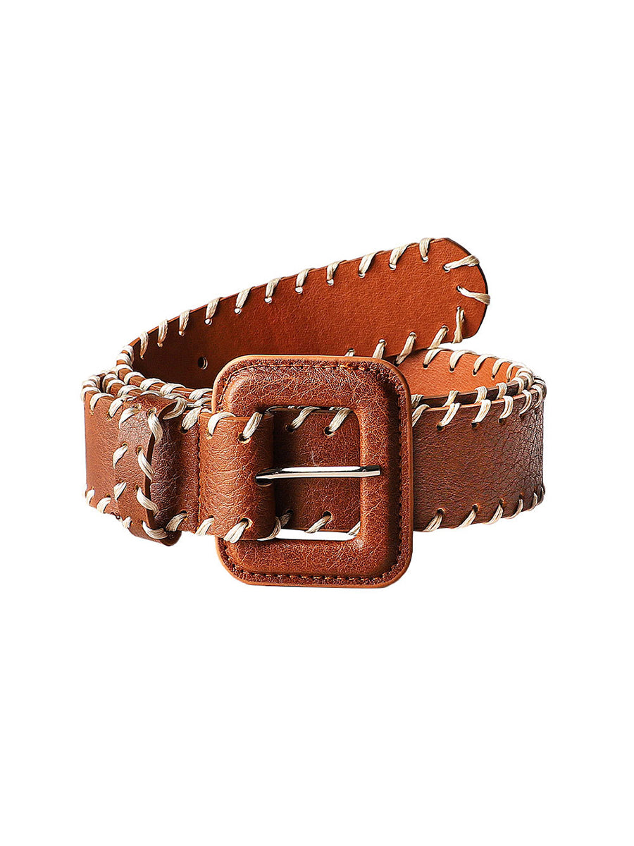Women's Brown Leather Belt with Stitching Detail MDA1679H3I