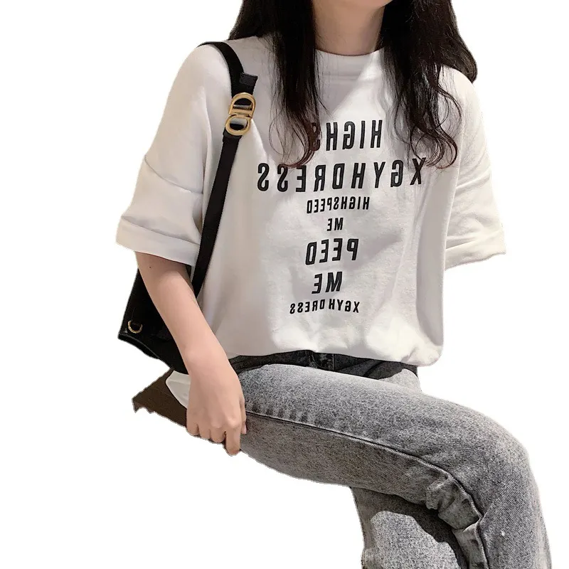 Uveng Uveng 2024 New Korean Version Loose Letter Print Short Sleeved T-Shirt Female Girl Jacket Women's Fashion