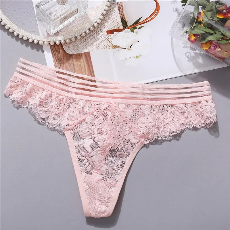 Sexy Lace G-string Panties Women Underwear Transparent Sexy Thong Panties for Female Underpants Mesh Waist Striped Lingerie