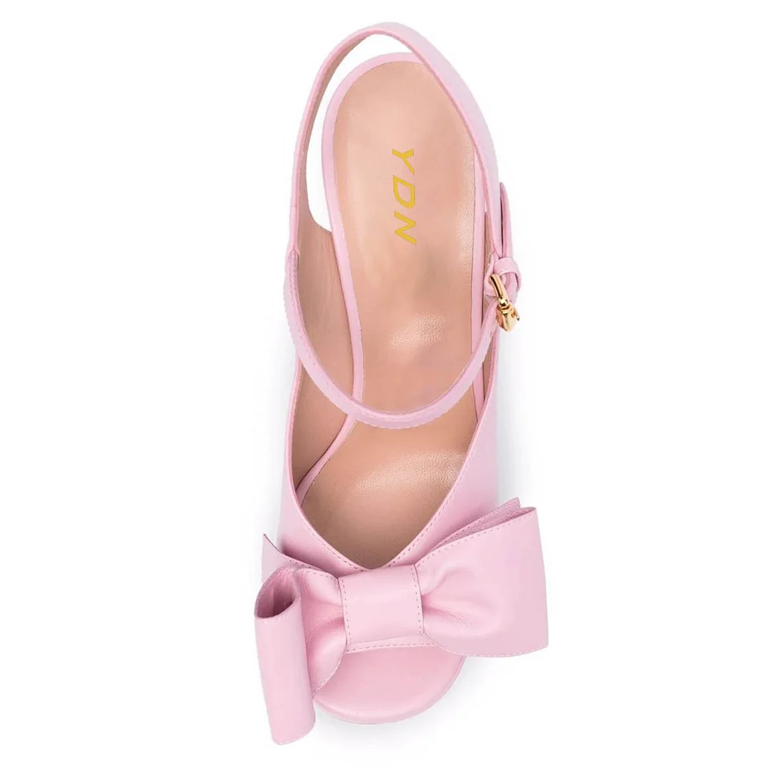 Light Pink Bow Chunky Heel Slingback Platform Sandals for Women
