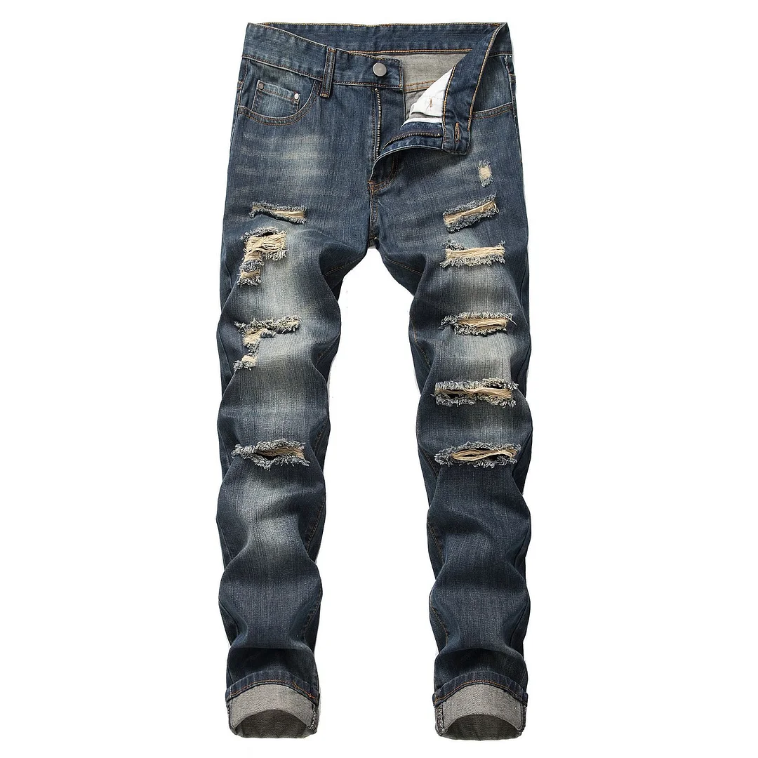 Men's Skinny Ripped Long Denim Jeans