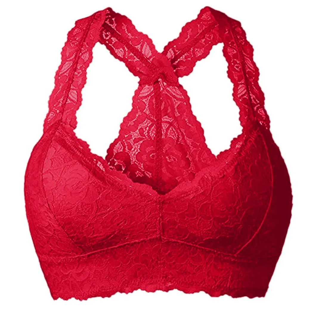Churchf Large-Size French Underwear Multi-Colored Lace Back Wrapped Breast Sexy V-Neck Fixed Cup Mat Agglomeration To Receive No Steel Ring Bra