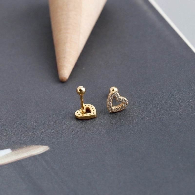 1 Pair 925 Sterling Silver Zircon Heart Shape Ear Studs
