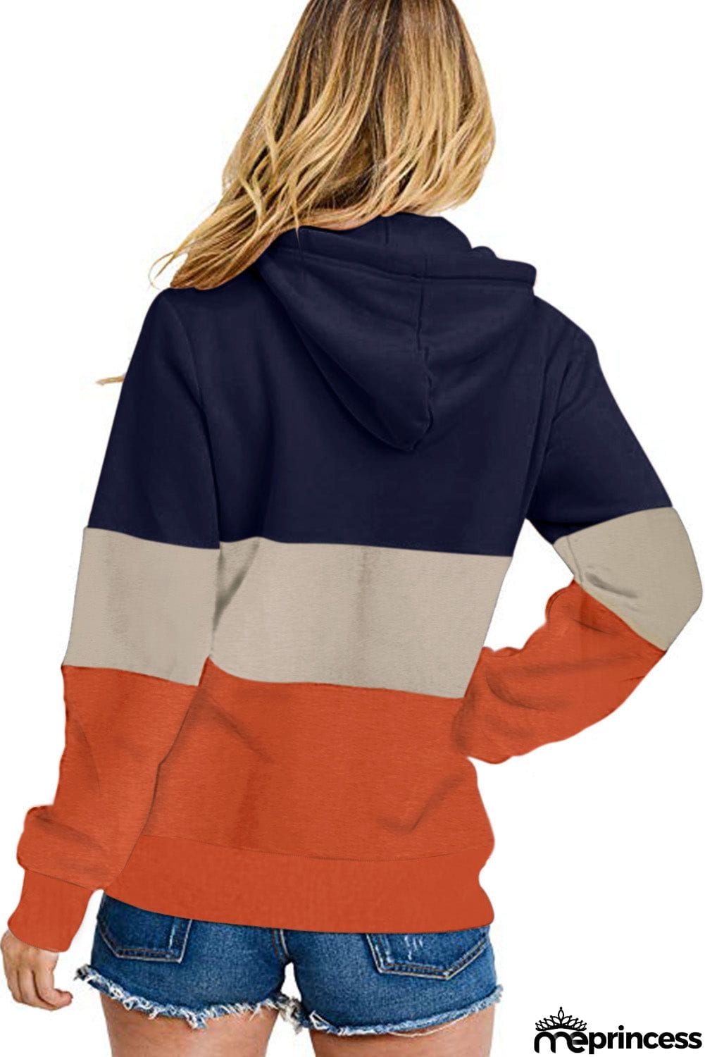 Color Block Zipped Neck Hoodie