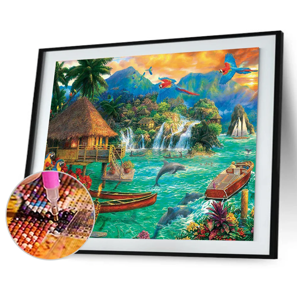 Full Round Diamond Painting 50*40cm - Dolphin And Parrot