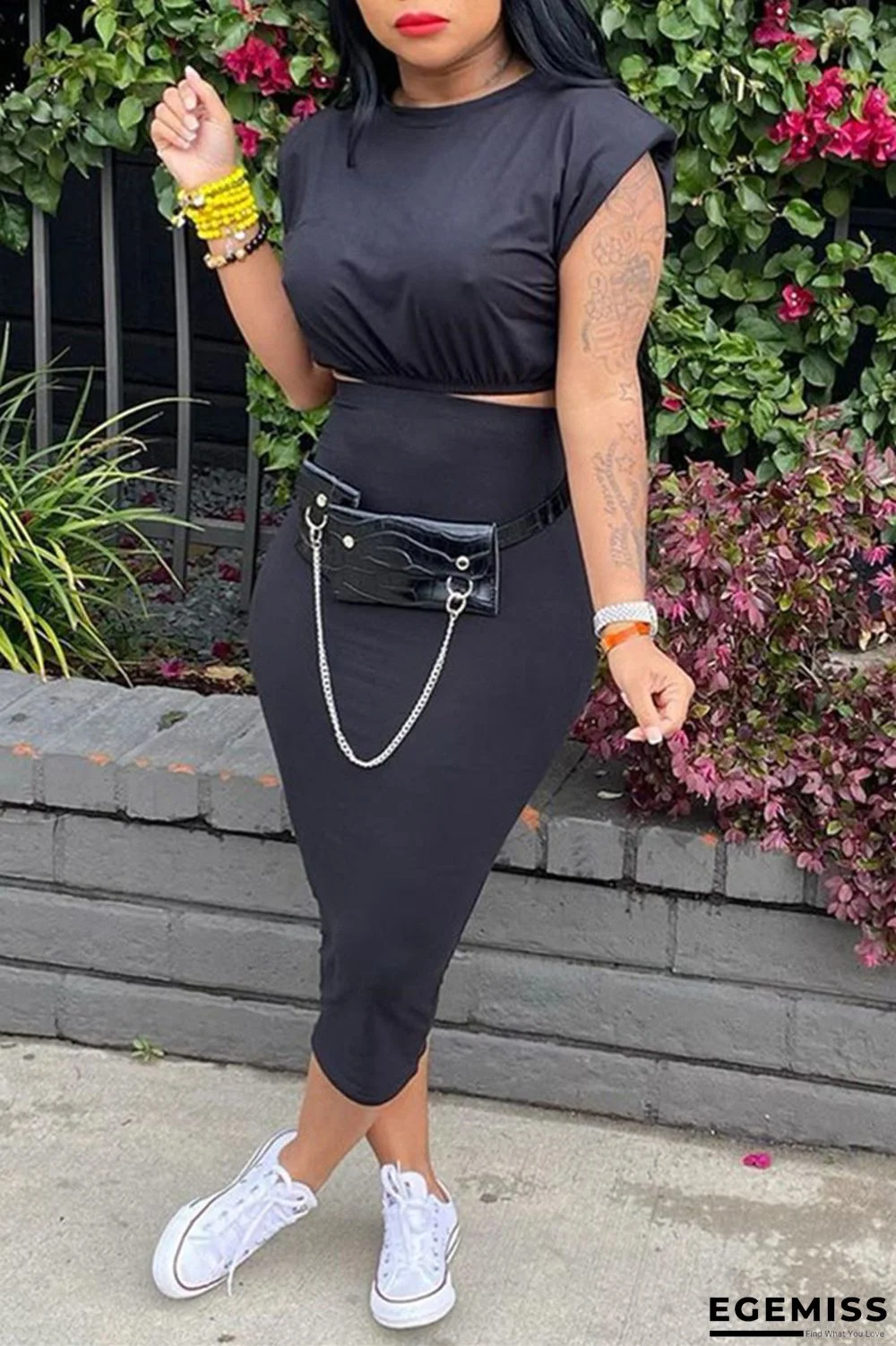 Black Sexy Casual Solid Basic O Neck Sleeveless Two Pieces | EGEMISS