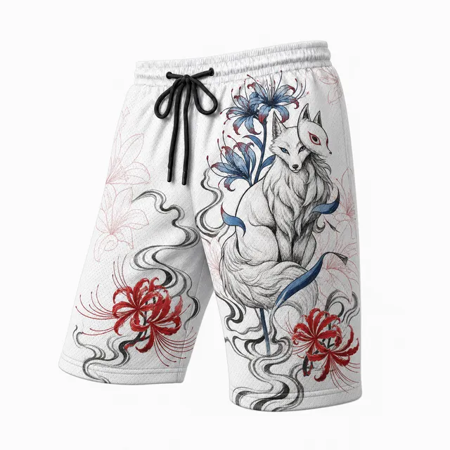 Techwear Japanese Wave Crane Athletic Shorts