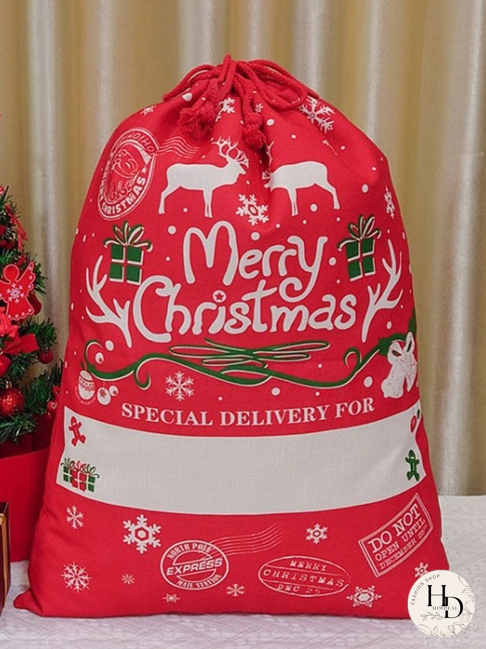 Festive Christmas Large Drawstring Gift Bag - 50*66cm