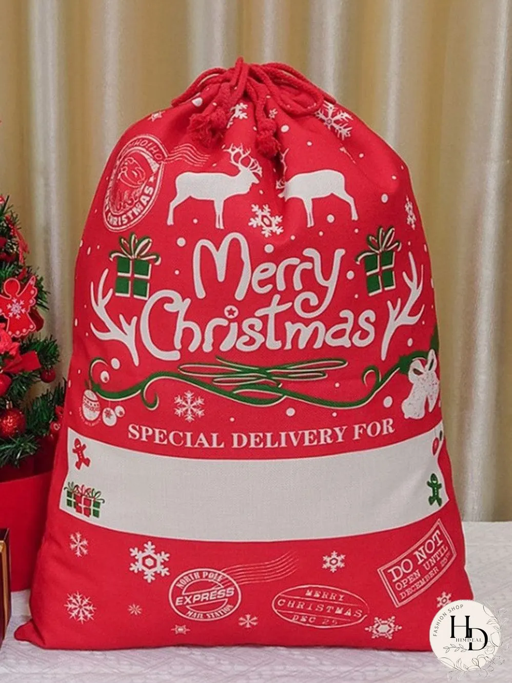 Festive Christmas Large Drawstring Gift Bag - 50*66cm