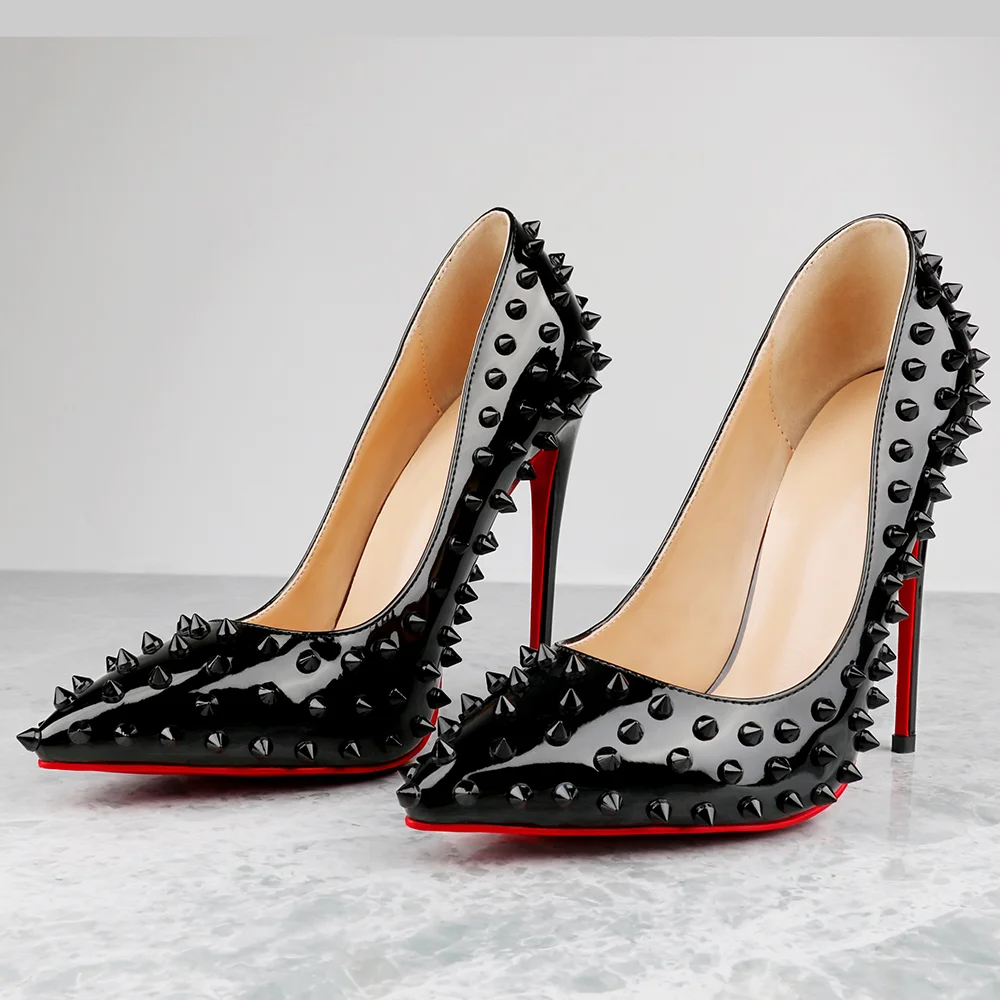 100mm/120mm Women's Red bottom High Heels Black Rivets Party Pumps