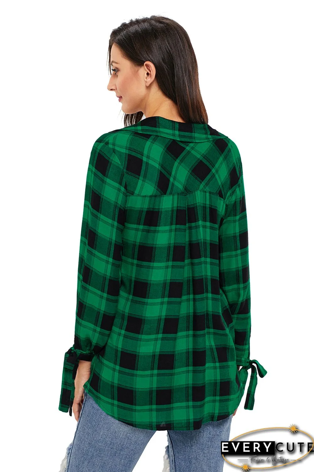 Green Black Plaid Drape Top