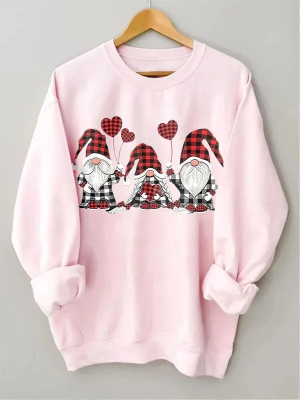 Heart Gnome Plaid Print Sweatshirt