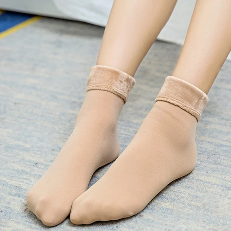 Casual Socks For Women Nylon Plus Velvet Thickening Socks Femme Solid Breathable Elastic Force Lady's Mid Socks Winter
