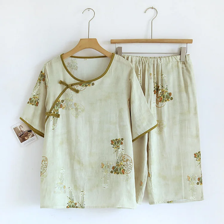 Floral Woven Short Sleeve Loungewear Set Radinnoo.com