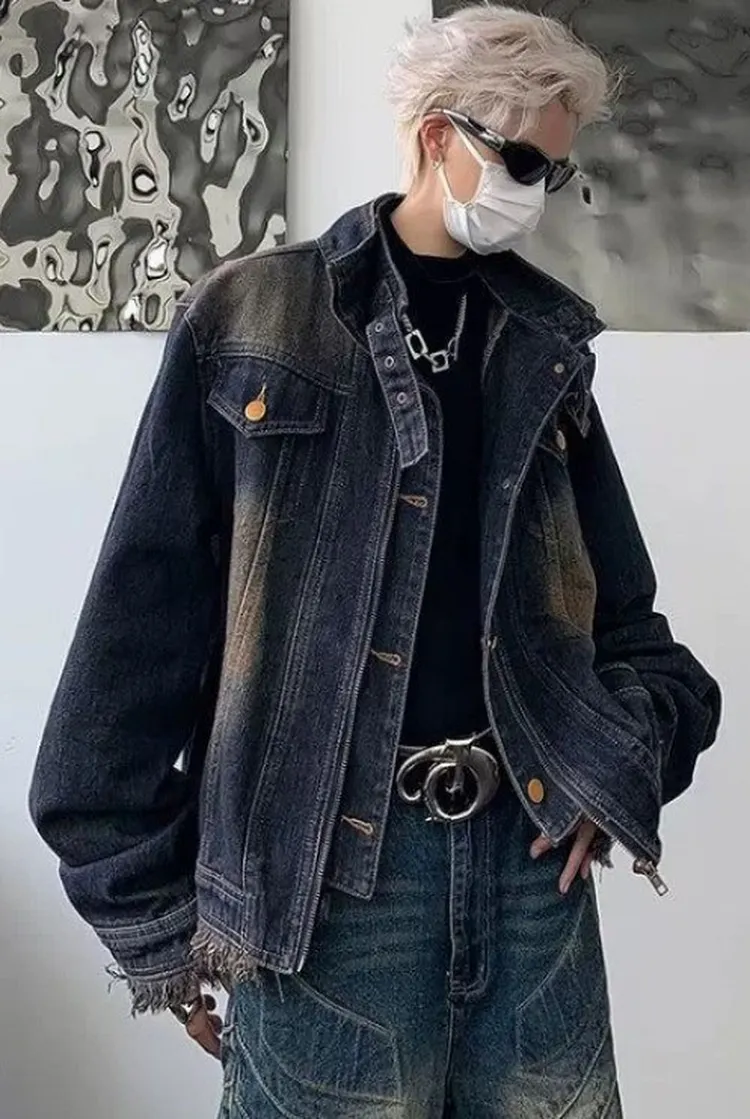 Spring Summer Denim Jacket for Men Lapel Casual Coat