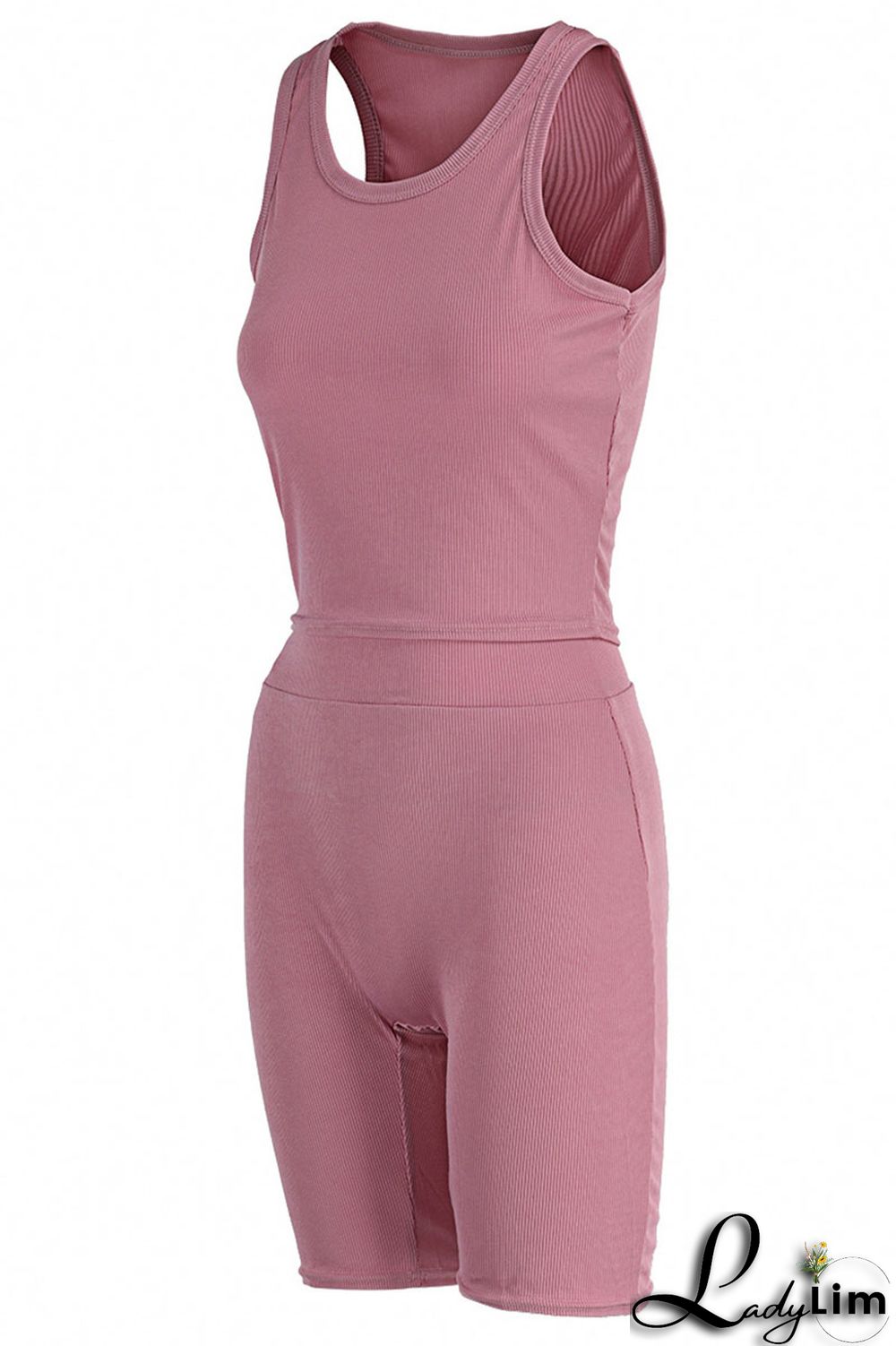 Blue Casual Solid Split Joint O Neck Sleeveless Two Pieces