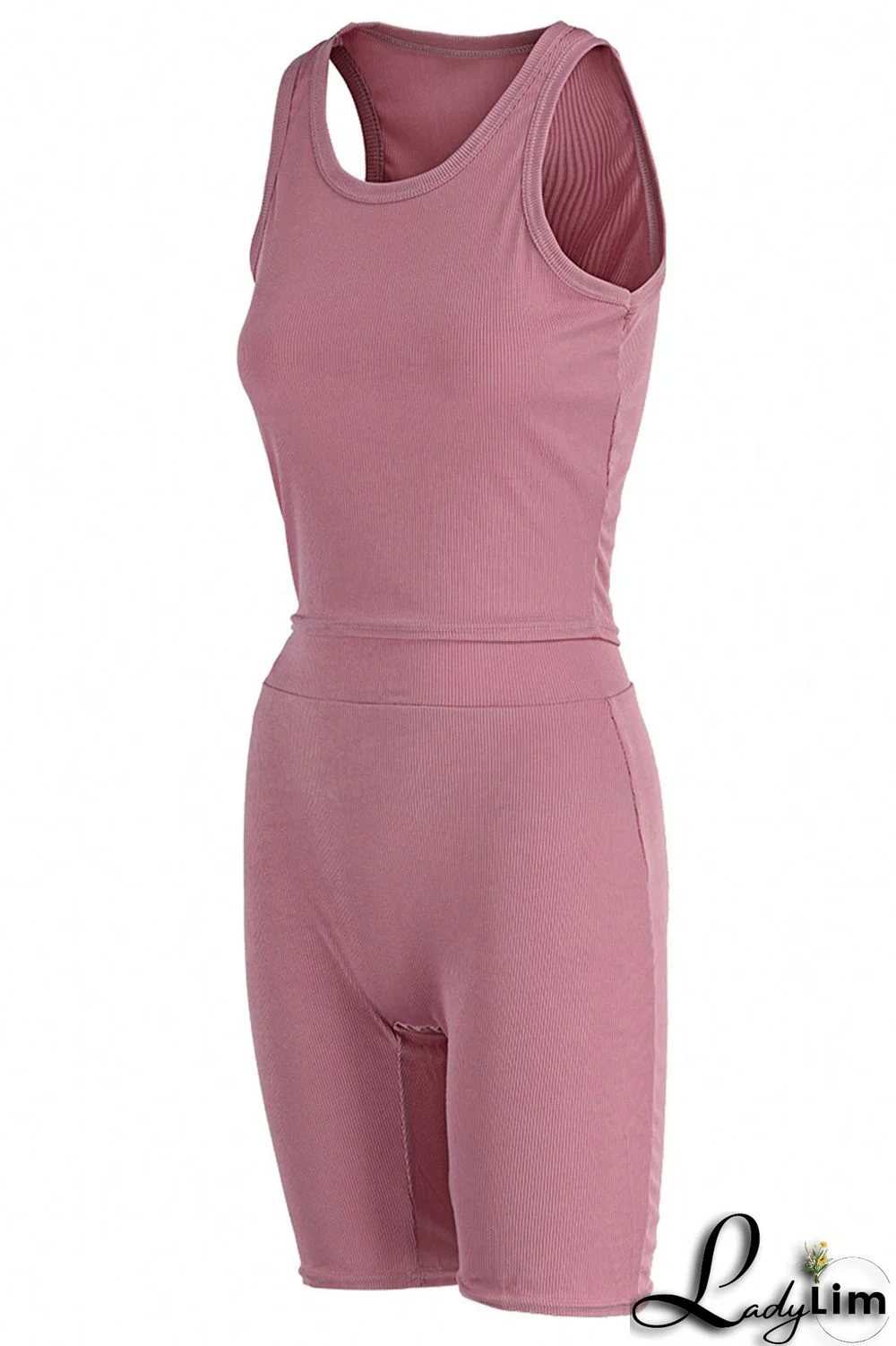 Blue Casual Solid Split Joint O Neck Sleeveless Two Pieces