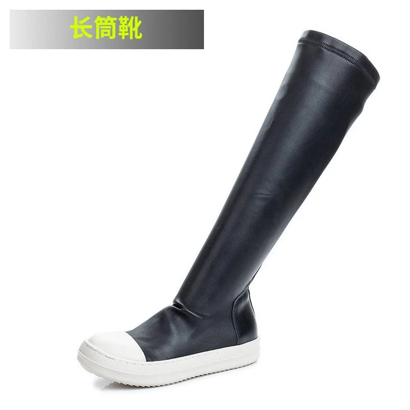 Comemore Women's Over-the-knee Boots 2021 New Girls Women Knee High Boot Leather Elastic Microfiber Flat Casual Platform Shoes