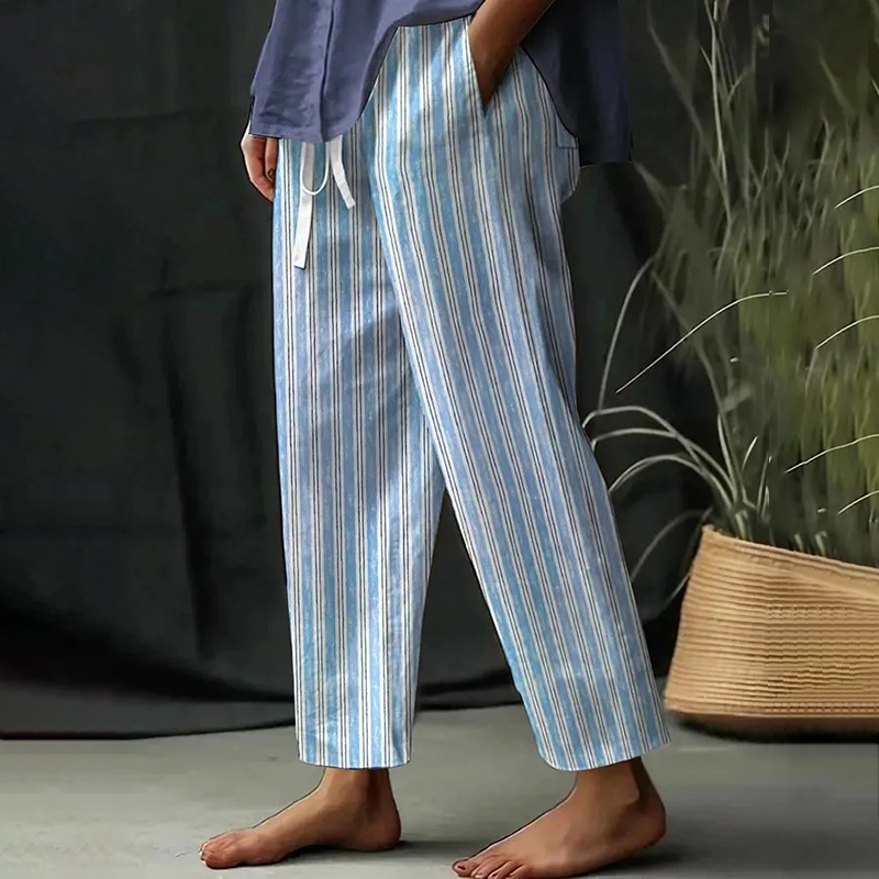 Comstylish Women'S Retro Striped Printed Loose Linen Casual Pants
