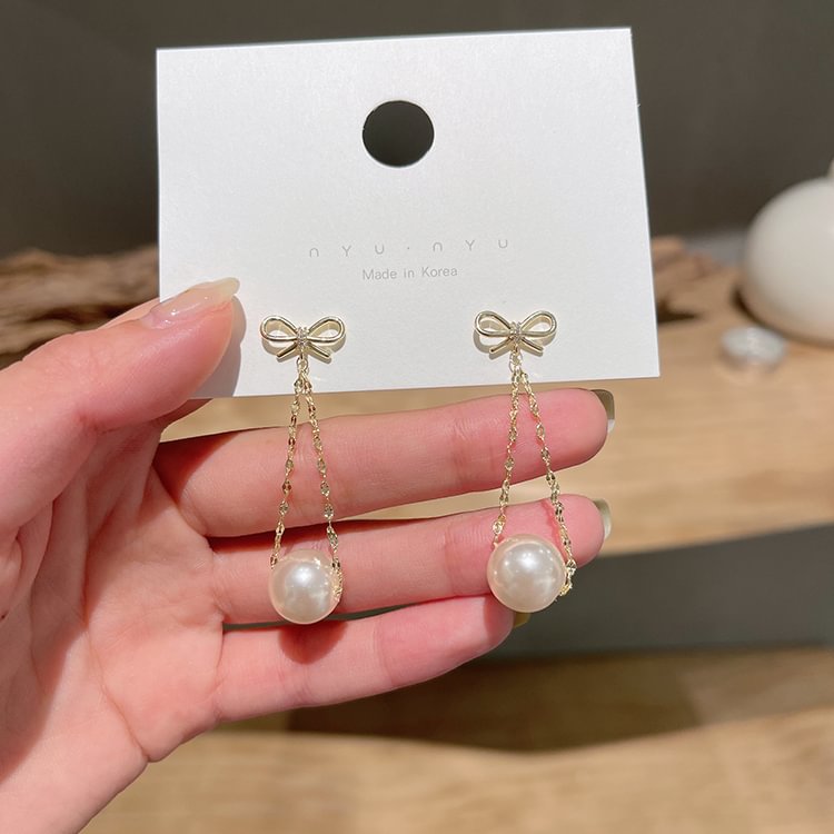 Bow Pearl Tassel Long Earrings | IFYHOME
