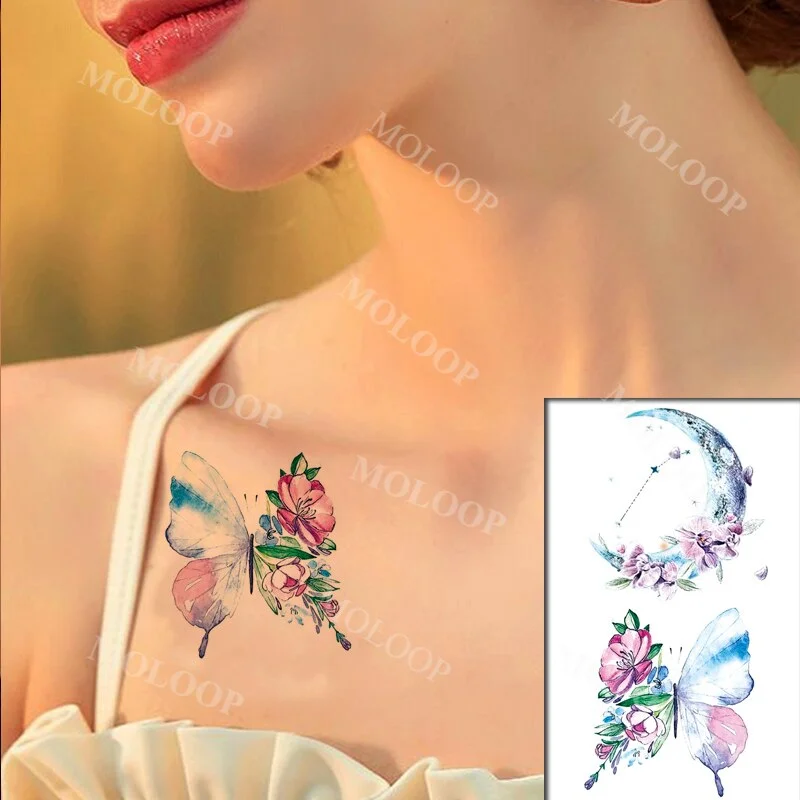 Butterfly Fake Tattoo Stickers Temporary Lunar Moon Lovely Insect Animal Body Makeup Waterproof Art for Kids Men Women
