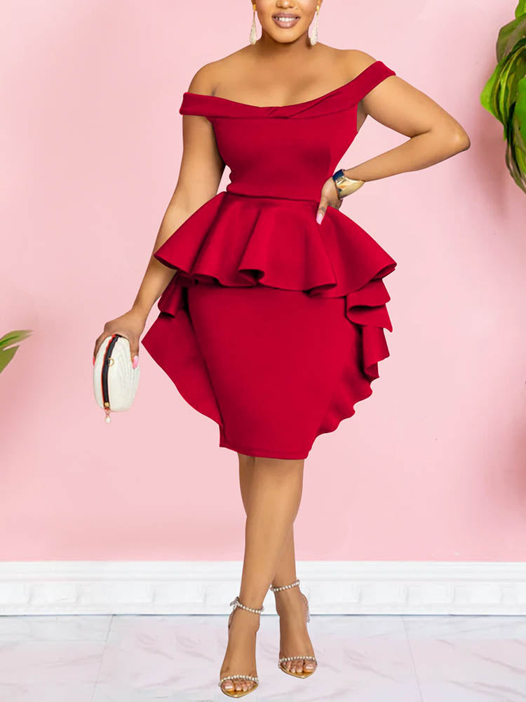 Off Shoulder High Low Ruffle Dress With Waist Chain