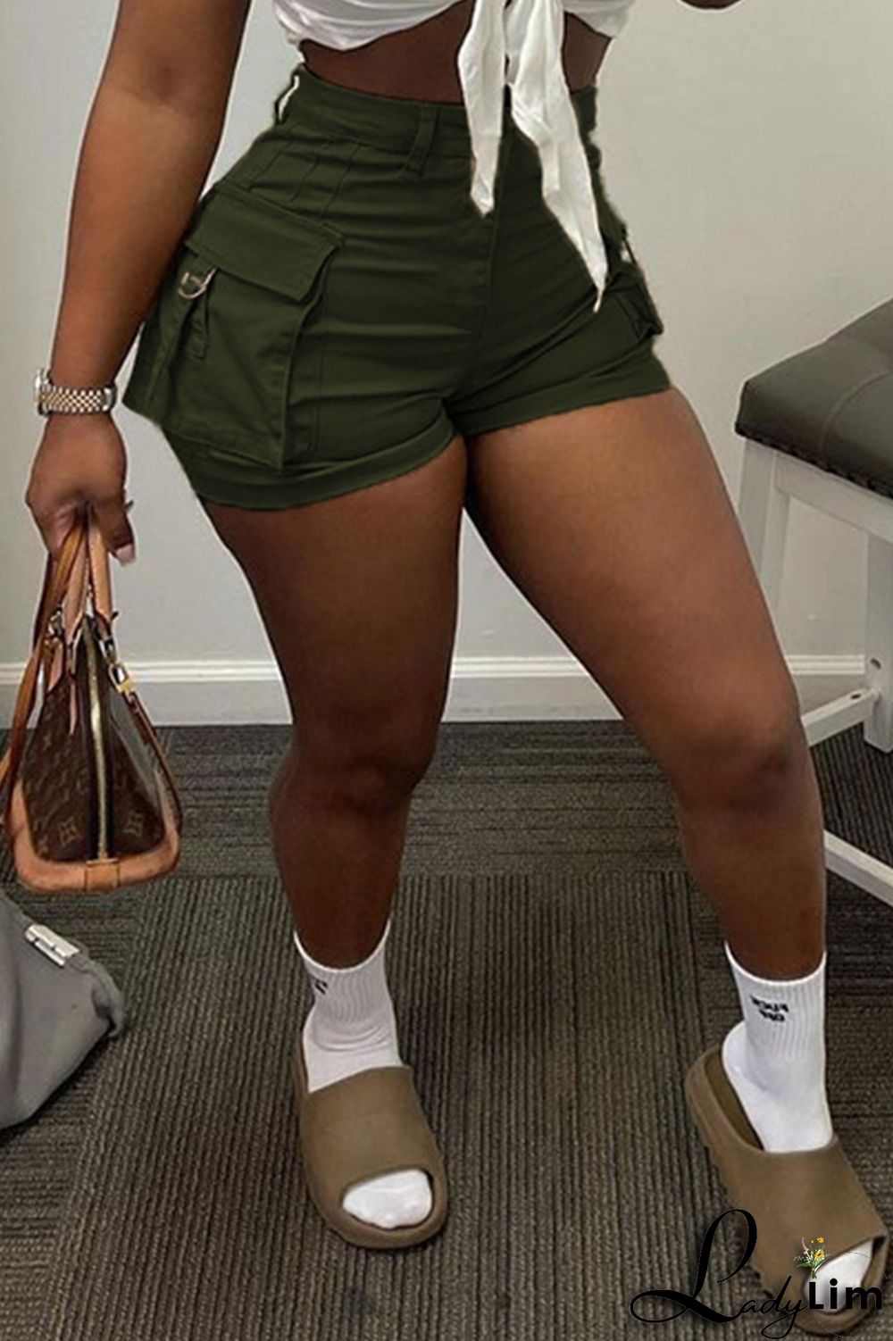 Pink Fashion Casual Solid Patchwork Regular High Waist Shorts