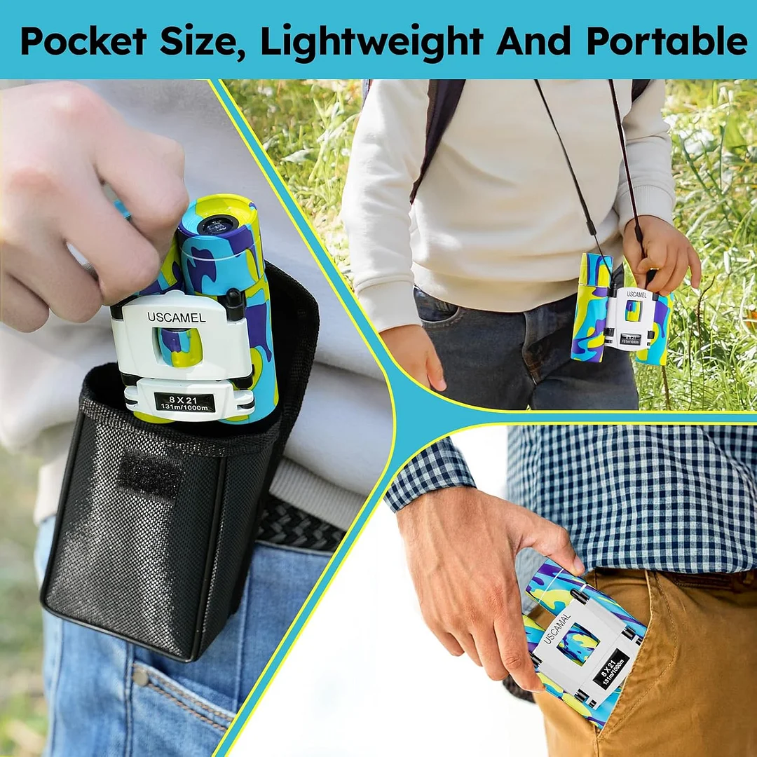 Compact Binoculars for Kids and Adults, 8&times;21 Mini Binoculars - Ideal for Bird Watching, Travel, and Hunting (Camouflage yellow blue)