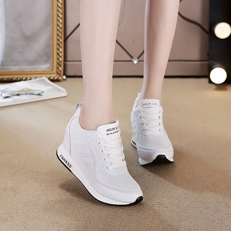 Women's Summer Sports Shoes White Tennis Female Wedge Casual Sneakers Women Platform Fashionable Leather Vulcanized Shoe Running