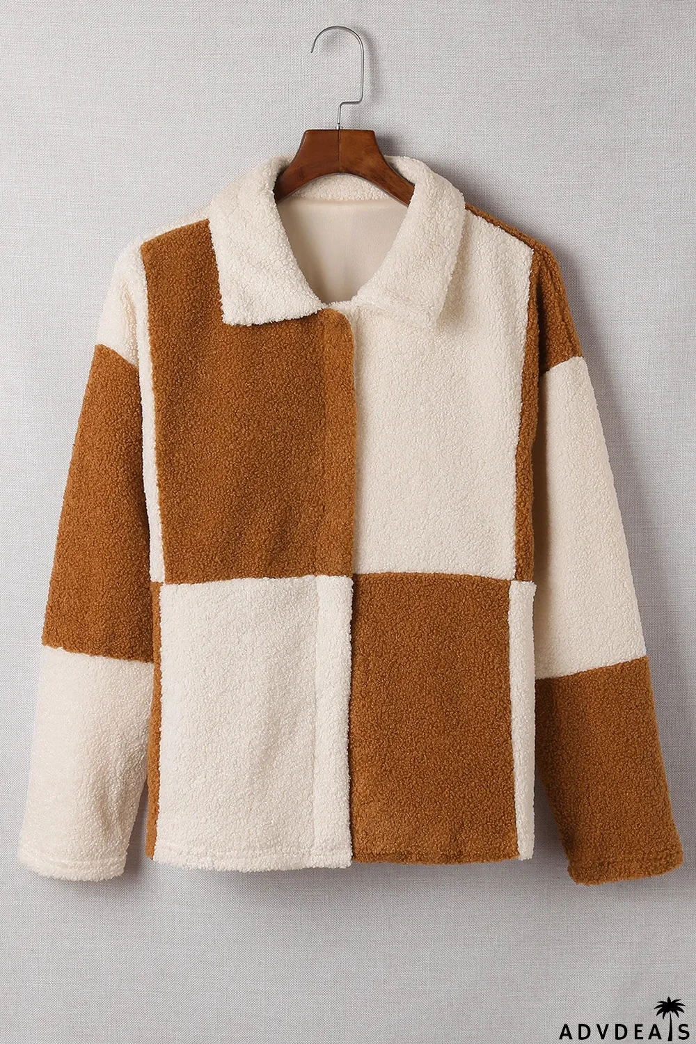 Colorblock Checkered Sherpa Jacket