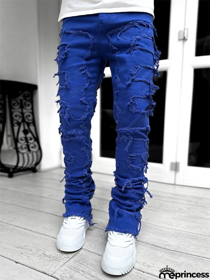 Men's Fashion Street Raw Edge Jeans