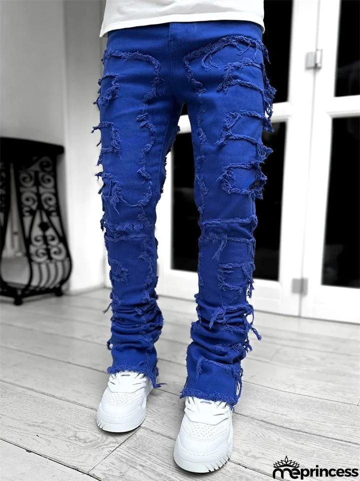 Men's Fashion Street Raw Edge Jeans