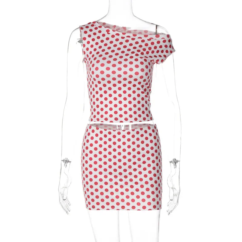 Toloer Red Polka Dot Top And Mini Skirt Set-Outfit Ideas