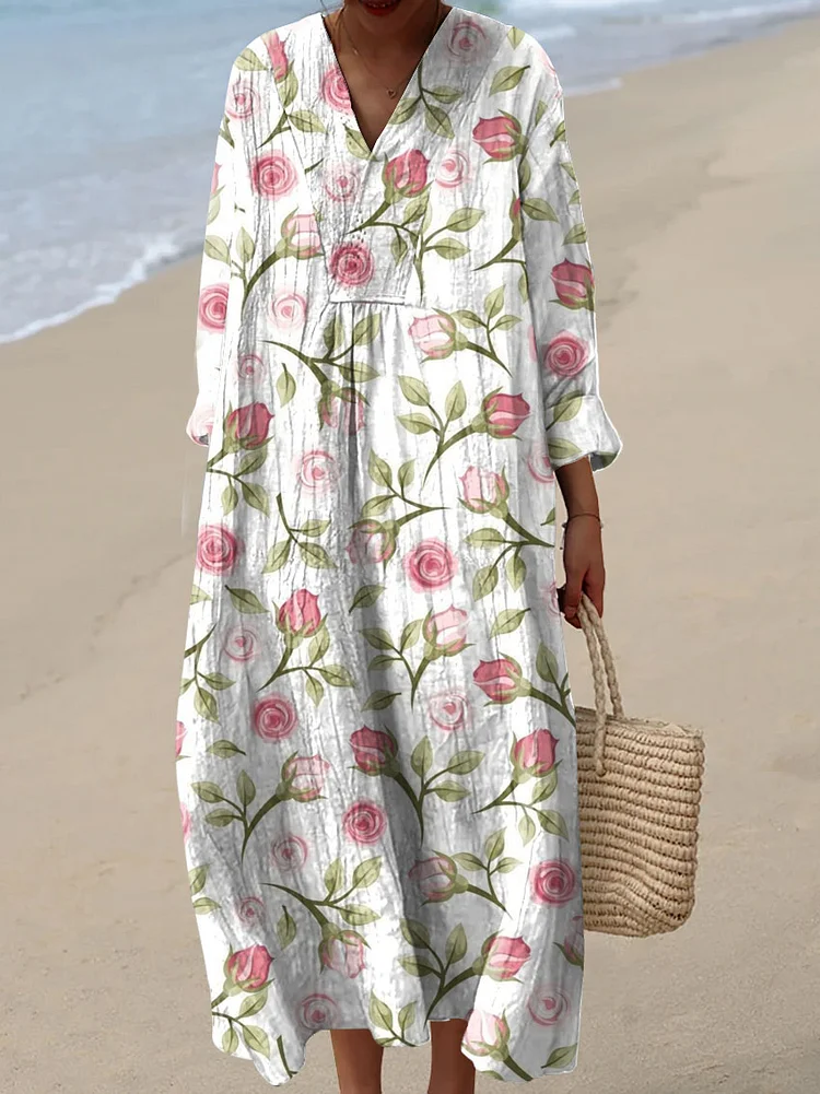 Women's Simple Rose Flower Art Print Dress