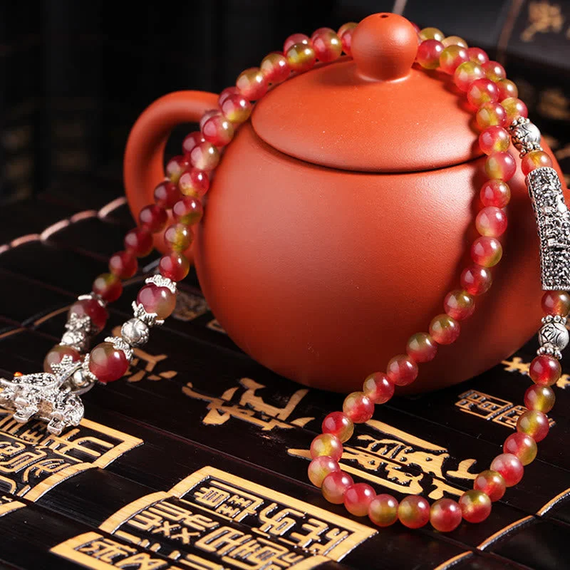 Watermelon Tourmaline PiXiu Elephant Positive Triple Wrap Mala Bracelet