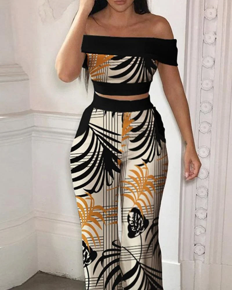 Off Shoulder Jacket Casual Pants Set