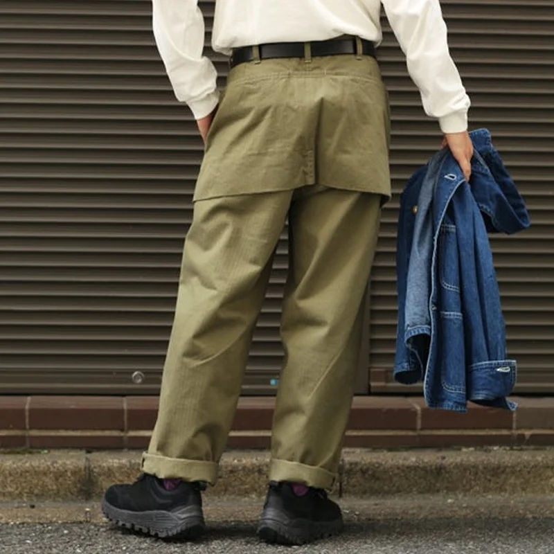 M-44 Olive Herringbone Feature Back Pocket Pleated Trousers