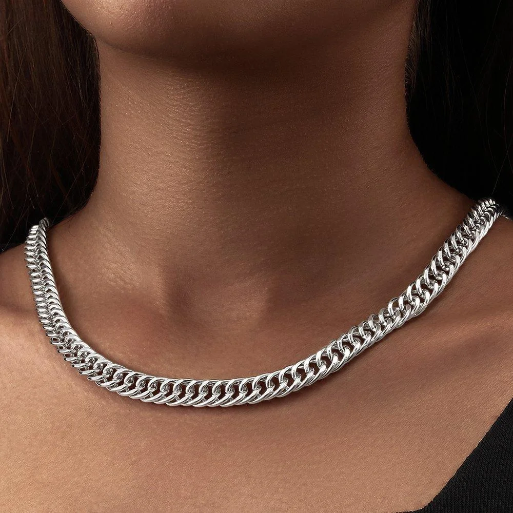 8mm White Gold Mens Cuban Curb Chain-VESSFUL