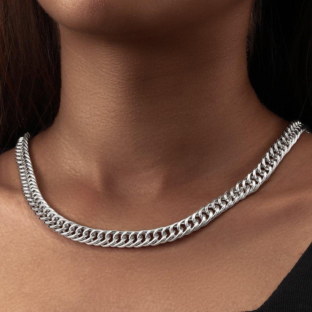 14K White Gold Mens Cuban Curb Chain-VESSFUL